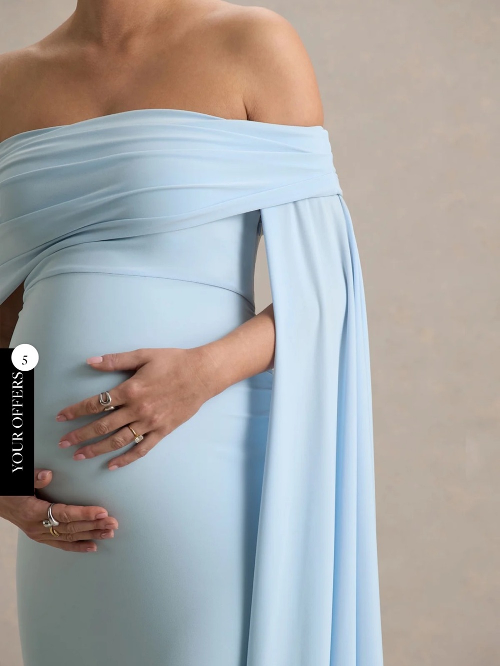 Off-Shoulder Light Blue Maternity Maxi Gown - Picture 2 of 6